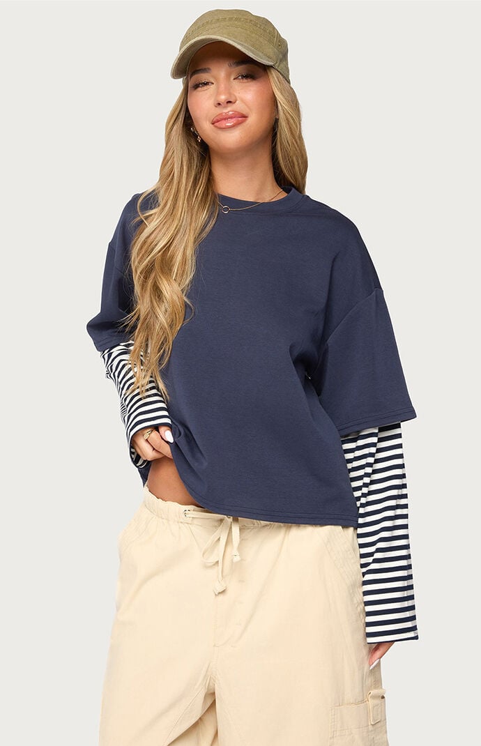 Edikted Nacie Layered Striped Long Sleeve T-Shirt