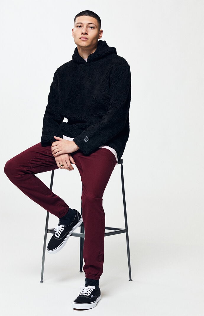 burgundy mens joggers