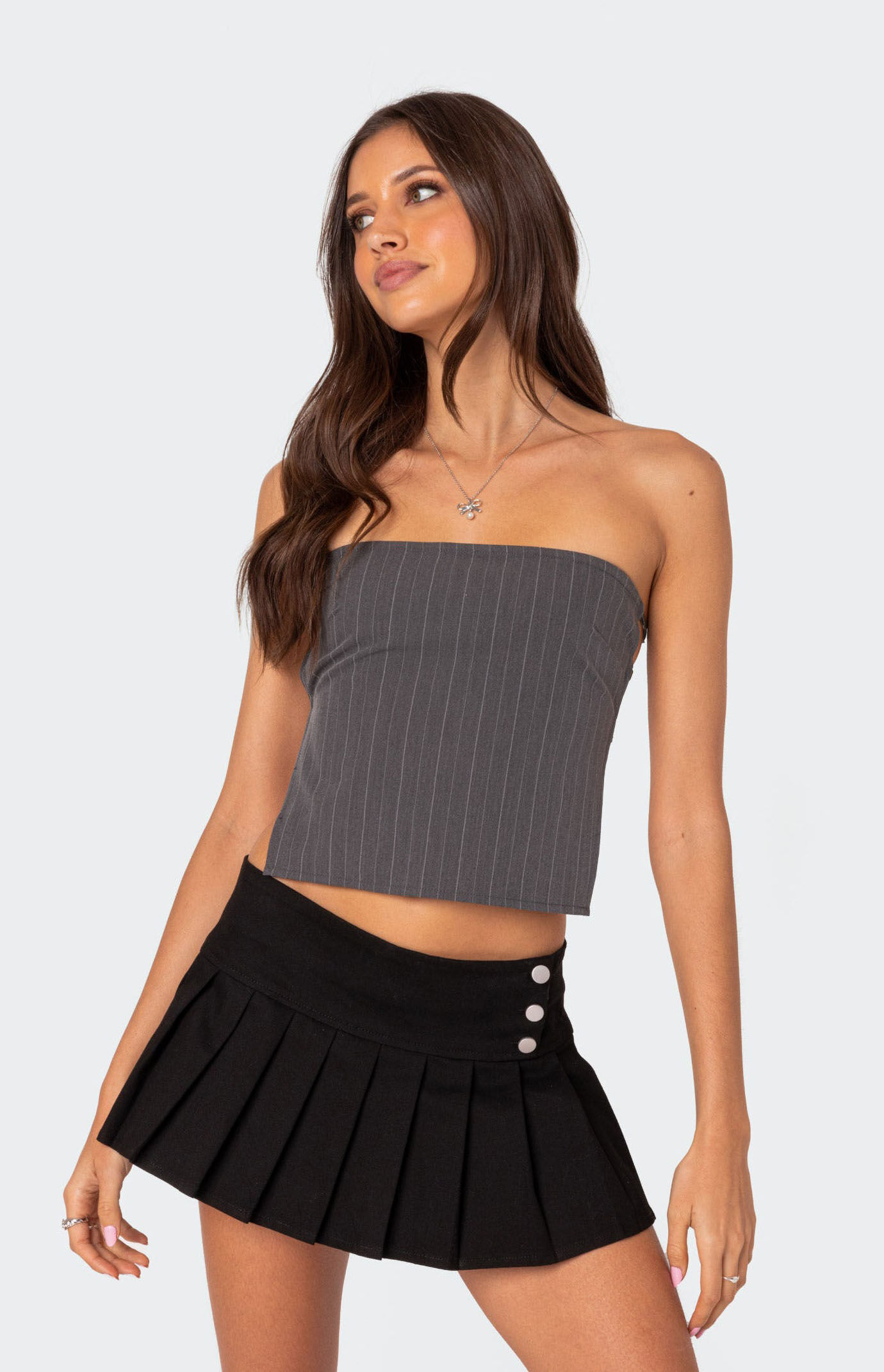 Edikted Pinstripe Open Back Strapless Top
