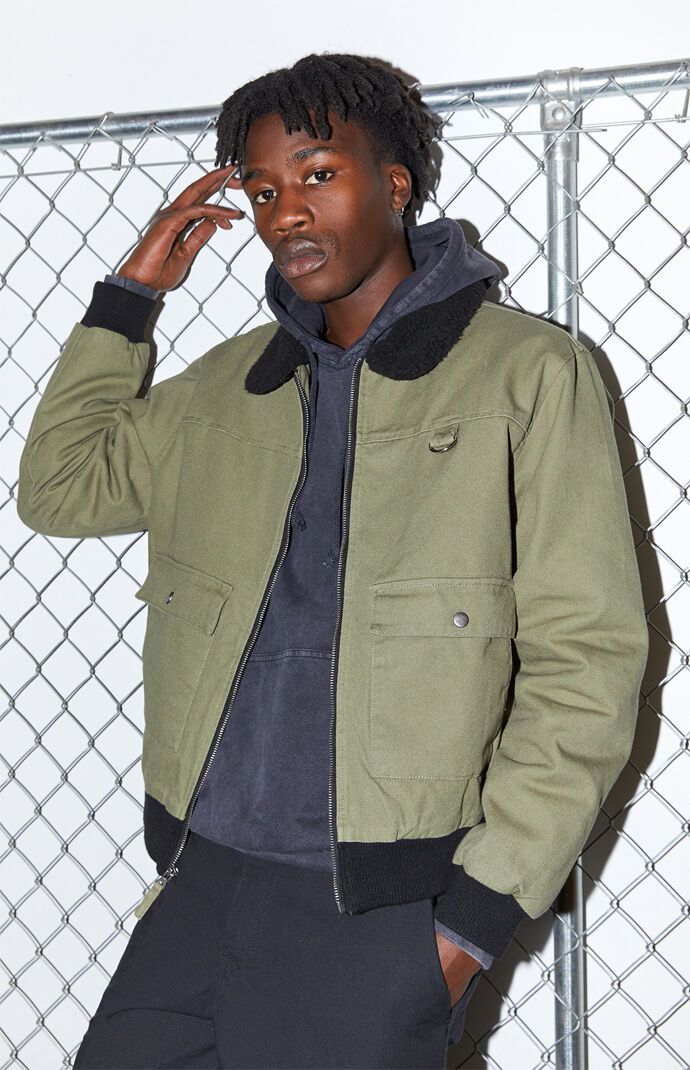 Olive Sherpa Collar Bomber Jacket