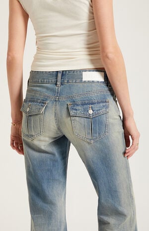 Jade Low Rise Bootcut Jeans Button Pocket Light Blue image number 5