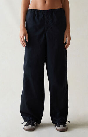 Black Low Rise Parachute Pants image number 2
