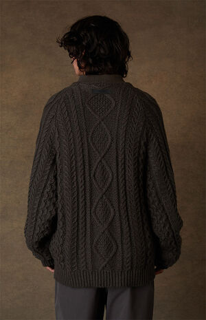 Off Black Cable Knit Sweater image number 4