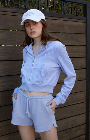 Heather Grey Crystal Velour Full Zip Hoodie image number 1