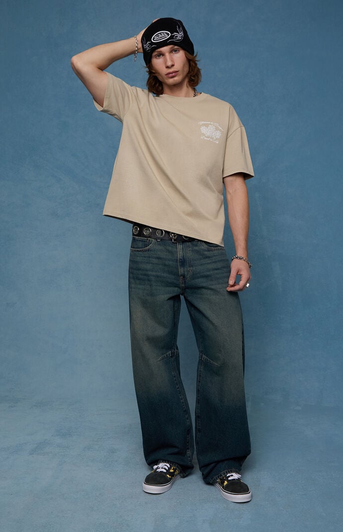 Pacsun Mason Baggy Barrel Jeans Dart Dark Blue Tint