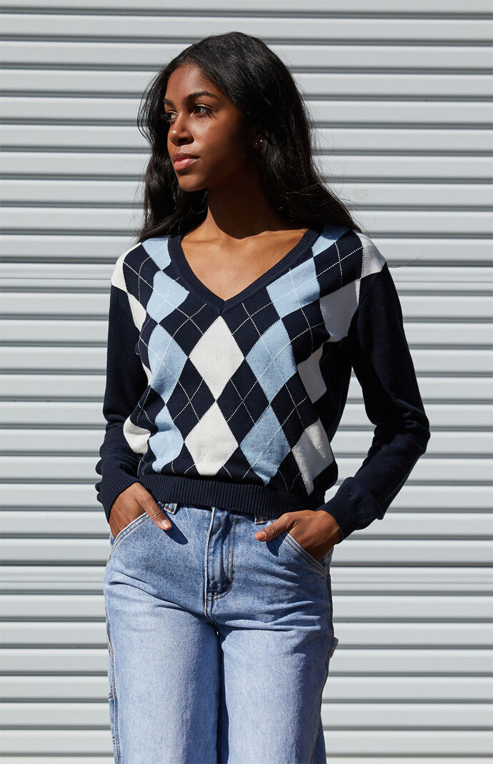 V neck argyle top sweater