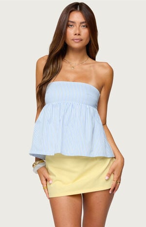 Maddie Strapless Striped Babydoll Top image number 1