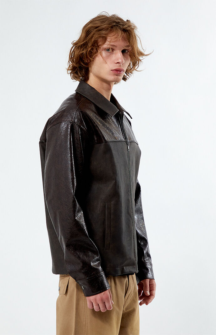 FAUX LEATHER TUCK ジャケット Women's Punk Rivet Leather Jacket Spring Turndown Collar