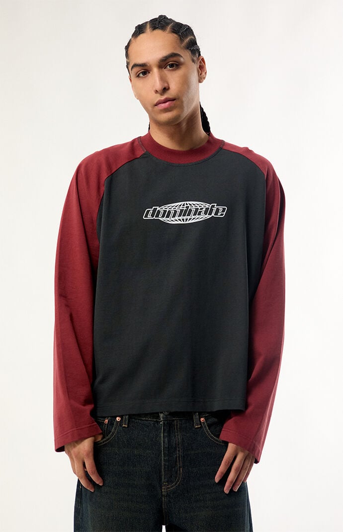 Pacsun Red & Black Dominate Heavyweight Cropped Long Sleeve T-Shirt