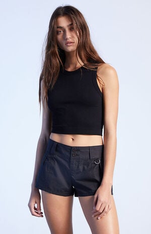 Black Low Rise Cargo Shorts image number 2