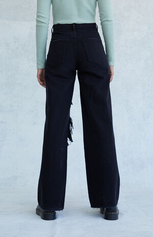 Eco Black Distressed High Waisted Baggy Jeans image number 4