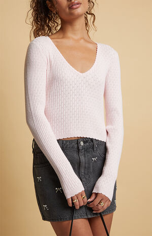 Mona Pointelle V-Neck Sweater image number 3