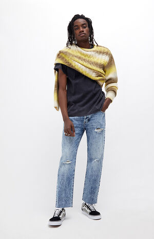 Medium Indigo Ripped Straight Jeans image number 4