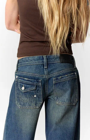 Kaia Ultimate Low Rise Baggy Jeans Button Pocket Tint Dark Blue image number 5