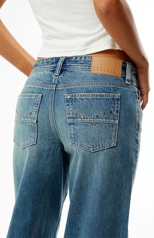 Casey Low Rise Baggy Jeans Pocket Studs Medium Blue image number 5