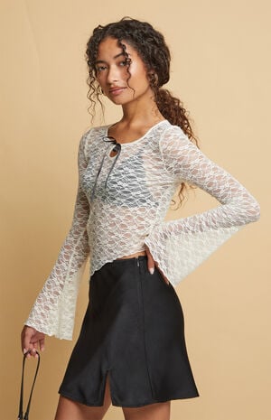 Mollie Lace Asymmetrical Long Sleeve Top image number 3
