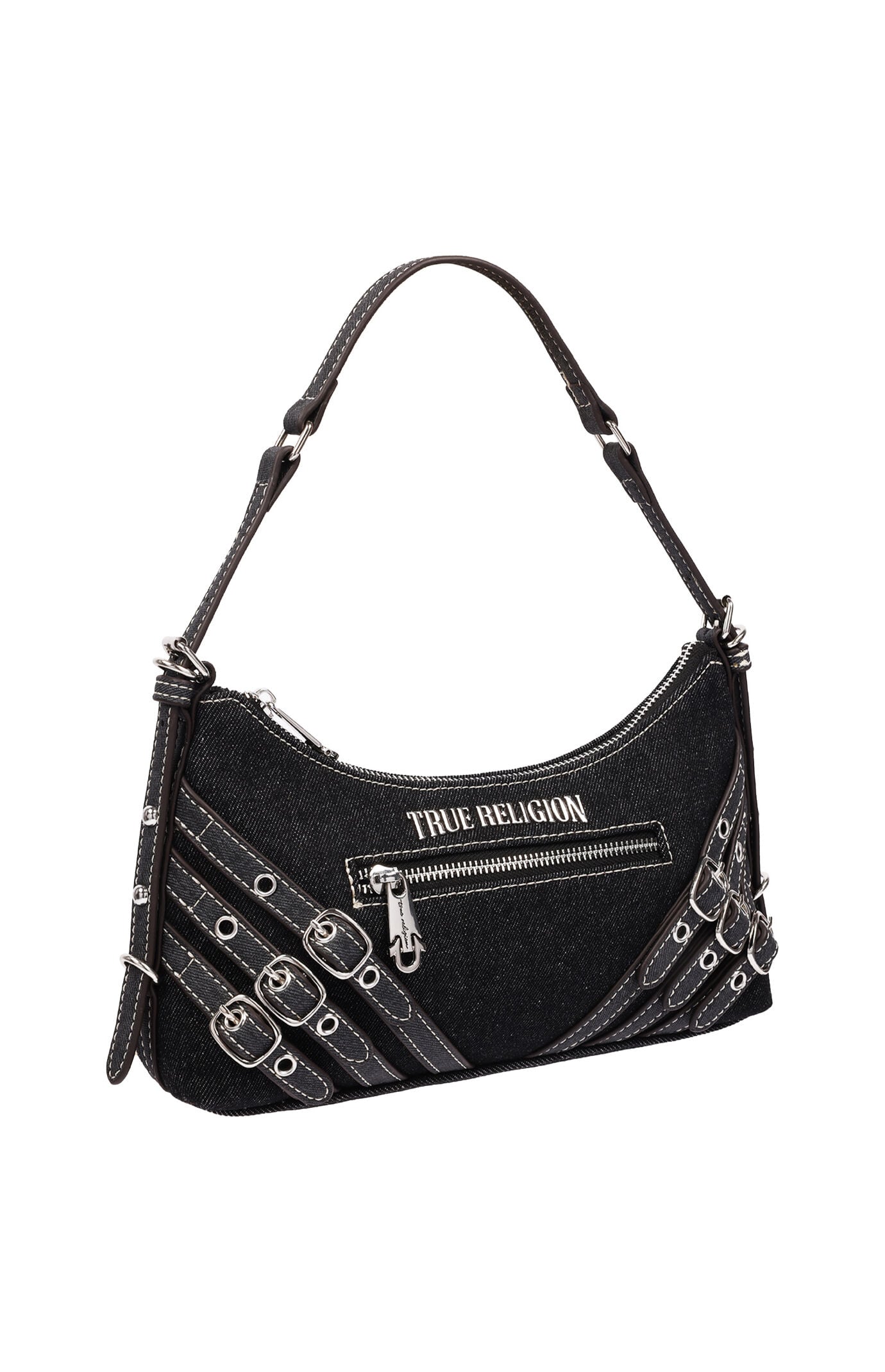 True Religion Triple Straps Black Denim Shoulder Bag | Pacsun