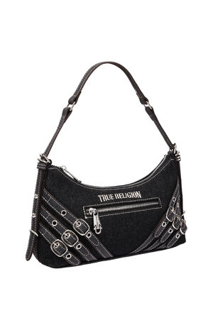 Triple Straps Black Denim Shoulder Bag image number 2