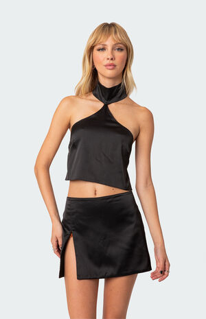 Daina Satin Open-Back Crop Top image number 1