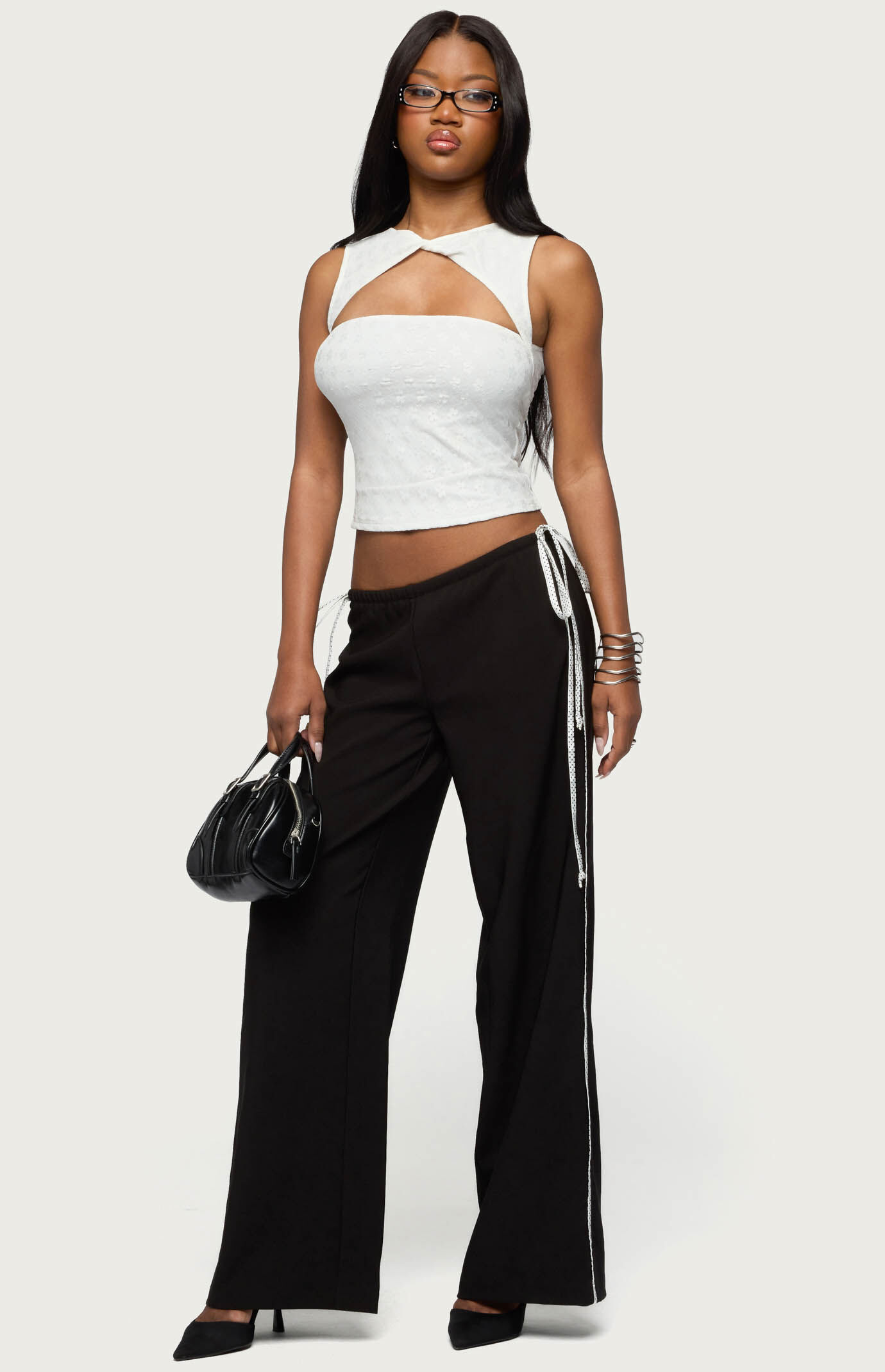 Edikted Elisia Twist Cutout Flower Lace Top | Pacsun