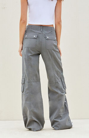 Dark Gray Low Rise Baggy Flare Cargo Pants image number 4