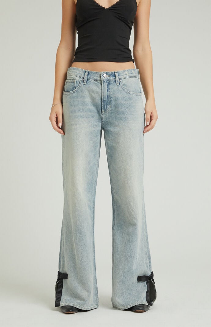 Pacsun Lena Low Rise Super Baggy Jeans Bow Light Indigo