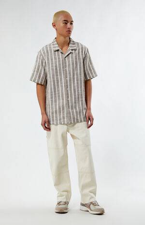 Brown Woven Stripe Camp Shirt image number 4