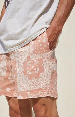 Coral Patchwork Twill Volley Shorts image number 5