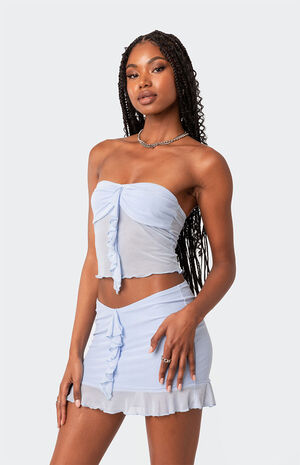 Solange Ruffle Mesh Tube Top image number 3