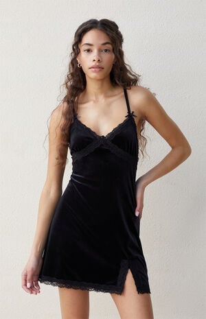 Verona Velvet Lace Trim Mini Dress image number 2