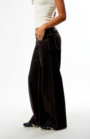 Kaia Ultimate Low Rise Baggy Jeans Contrast Stitch Black image number 3