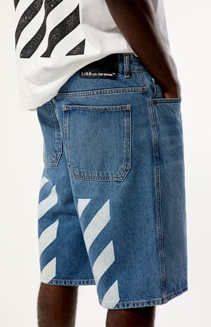 Indigo Baggy Diagonal Denim Shorts image number 2