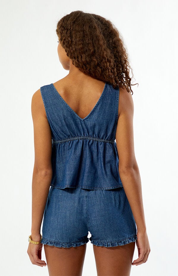 Your Favorite Denim Tie Front Tank Top