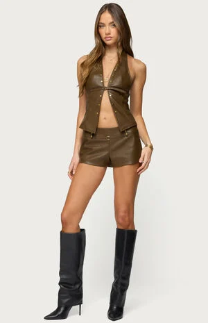 Reese Split Front Faux Leather Top image number 4