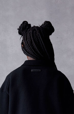 Essentials Jet Black Knit Polo Sweater image number 4