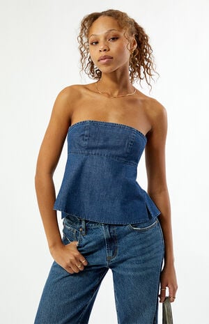 Strapless Denim Tie Back Tube Top image number 3