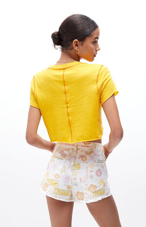 Pacific Sunwear Print High Waisted Denim Festival Shorts image number 4