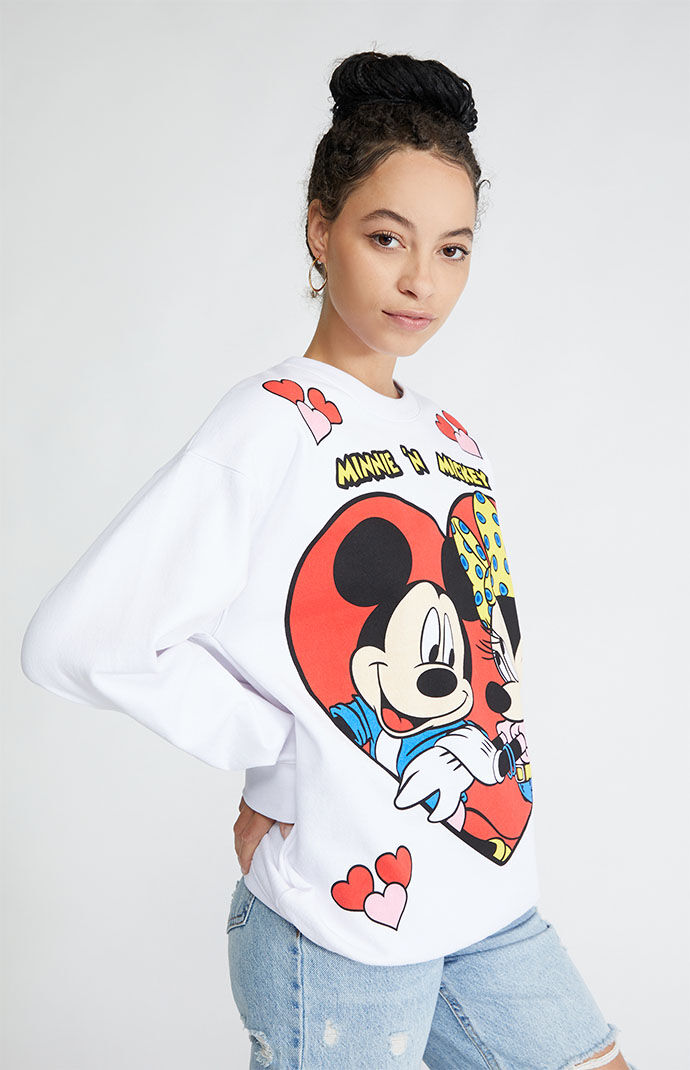 Disney Mickey Minnie Hearts Crew Neck Sweatshirt PacSun