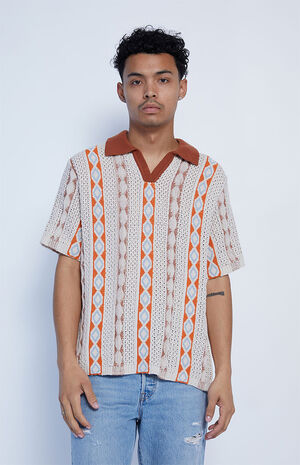 Cream Crochet Polo Sweater image number 1