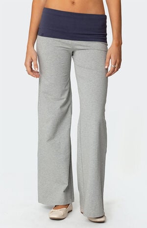 Wide Leg Contrast Fold Over Pants image number 2