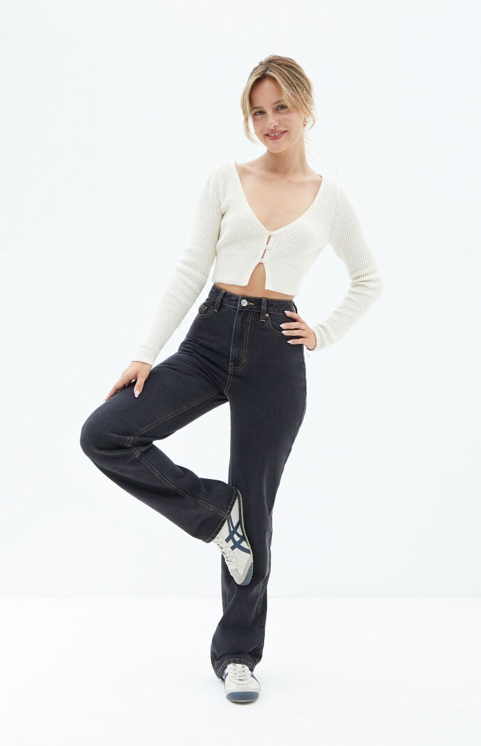 Womens black boyfriend jeans discount