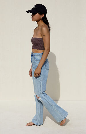 Eco Light Blue Ripped High Waisted Bootcut Jeans image number 3