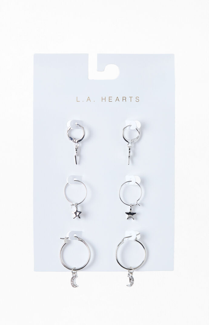 3 Pack Silver Celestial Earrings