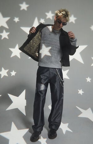 Metallic Black Baggy Carpenter Jeans image number 1