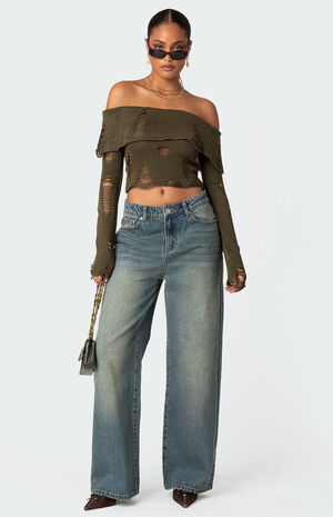 Distressed Fold Over Sweater image number 1