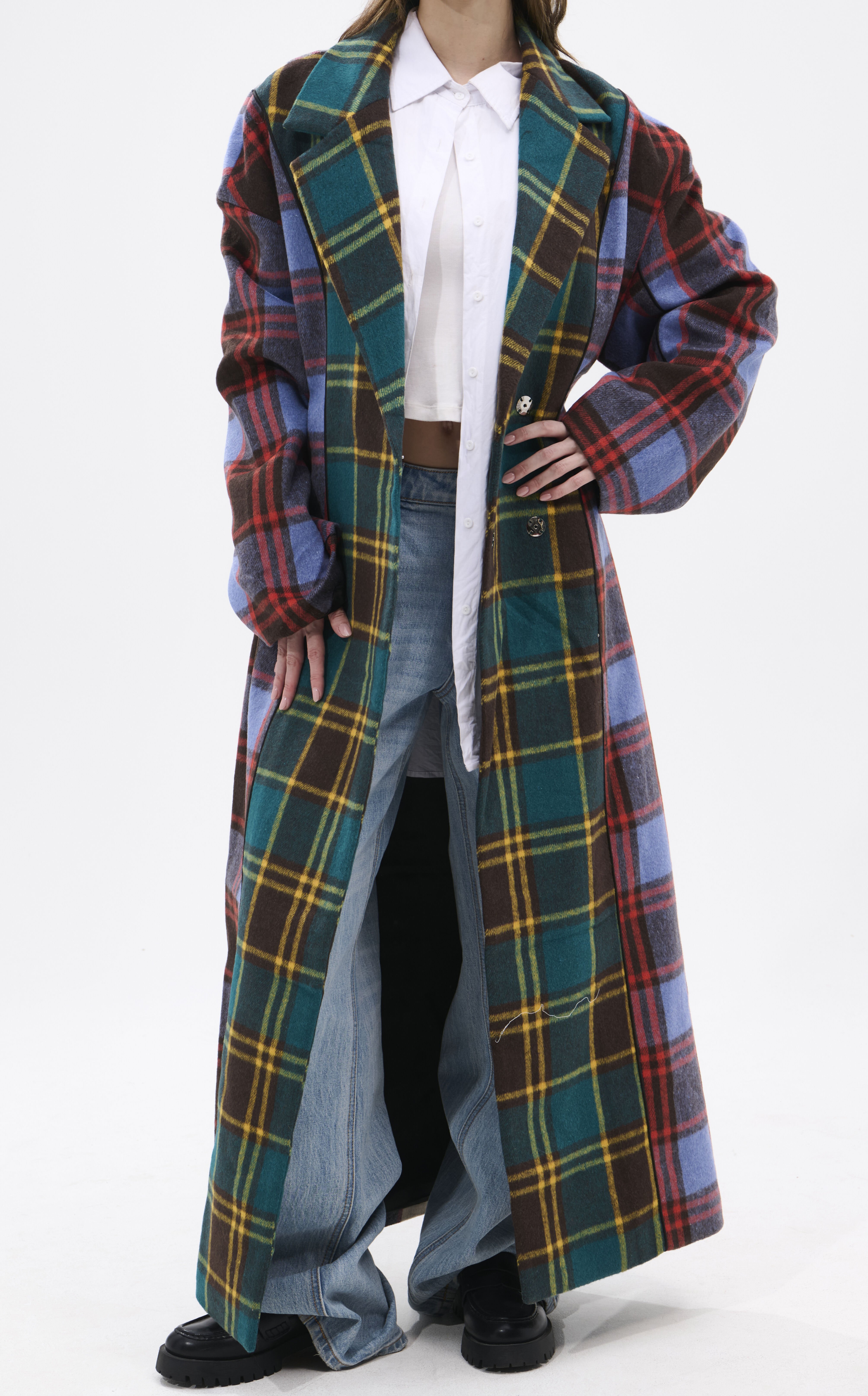 AZALEA WANG Studio Plaid Trench Coat