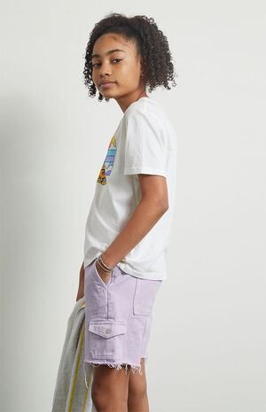 PacSun Kids Lilac High Waisted Cargo Cutoff Denim Shorts | PacSun