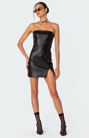 Moon Sign Faux Leather Mini Dress image number 2