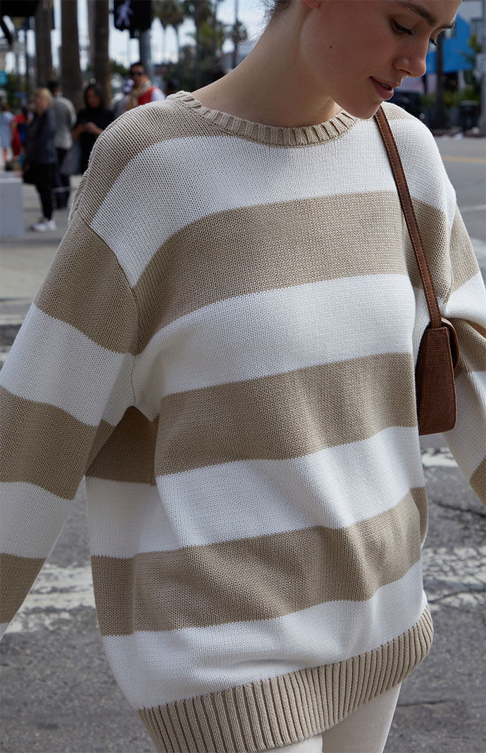 Beige White Striped Brianna Sweater