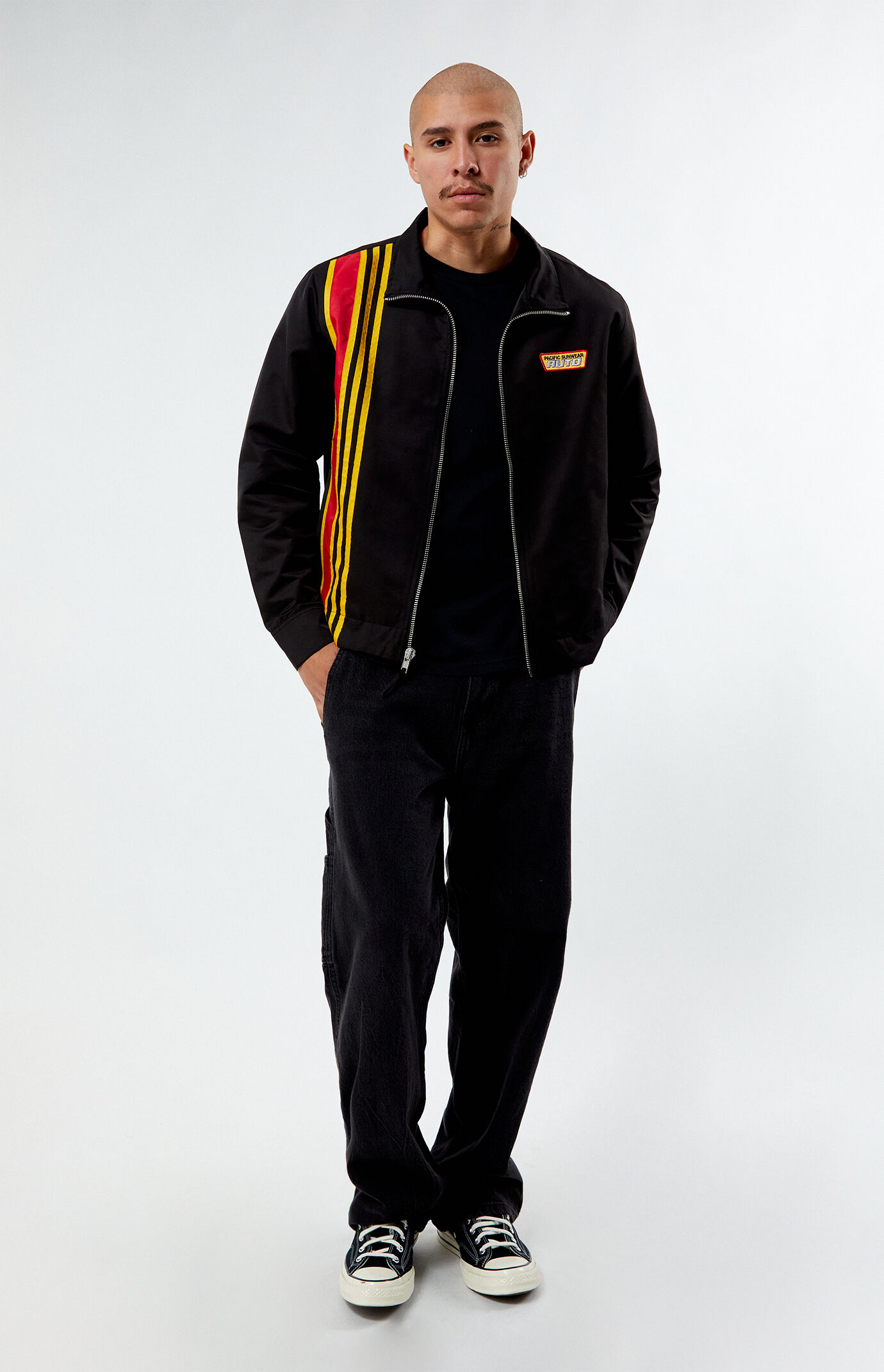 Men s Black Nylon Racing Jacket Size Medium